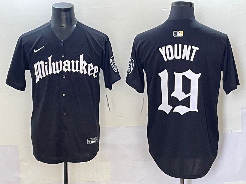 Men 2025 Milwaukee Brewers #19 Yount Black Five generations Joint Name Nike MLB Jersey style 2->milwaukee brewers->MLB Jersey
